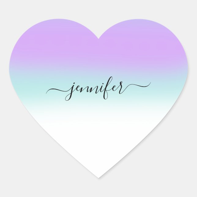 Name Small Business Thank Purple Blu Ombre Pastels Heart Sticker (Front)