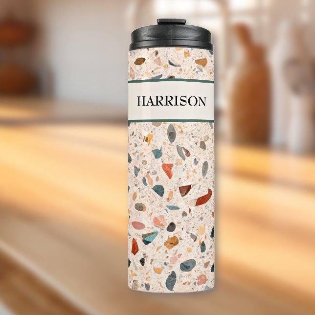 Name, Small Chips Speckled Terrazzo Pattern 12oz Thermal Tumbler (Creator Uploaded)