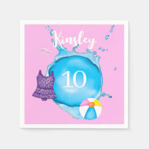 Name Splash and Age Leopad Swimsuit Paper Napkin