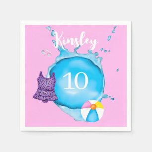 Name Splash and Age Leopad Swimsuit Paper Napkin