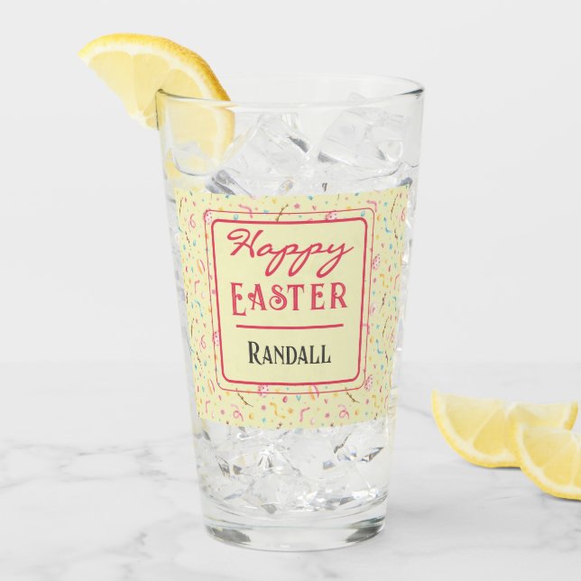 Name, Spring Pattern Happy Easter Pint Glass (Front Ice)