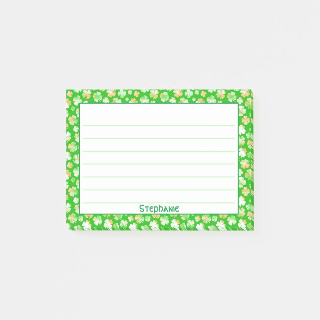Name:  St Patrick's Green/White Shamrock Pattern Post-it Notes (Front)