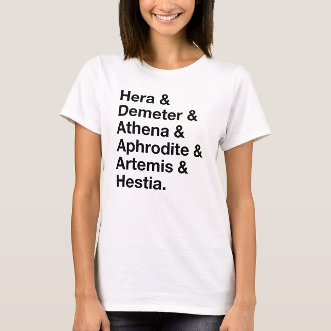 Name Stack of the Goddesses of Greek Mythology T-Shirt (Front)