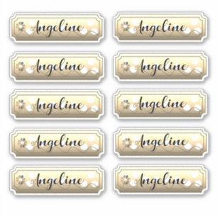 Name Sticker Set Gold Flowers