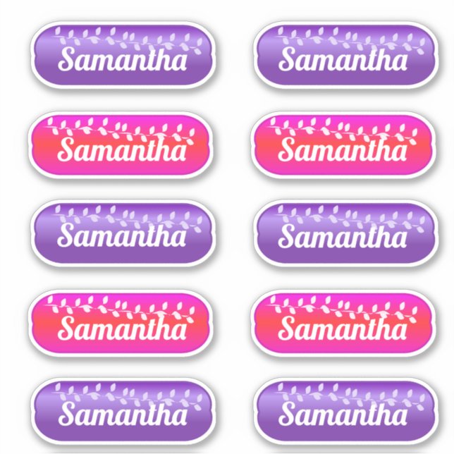 Name Sticker Set Magenta and Purple (Front)