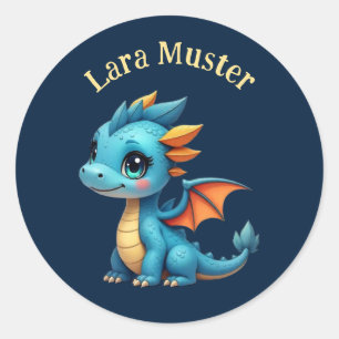 name stickers - baby dragon dark blue
