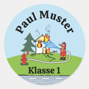 Name Stickers round - Fire Brigade - Firefighter