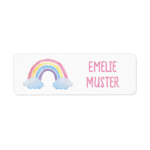 Name Stickers white - watercolor Rainbow Clouds