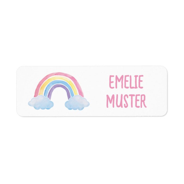 Name Stickers white - watercolor Rainbow Clouds  (Front)
