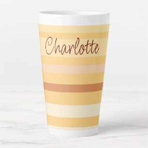 Name Stylish Beige Stripes Latte Mug