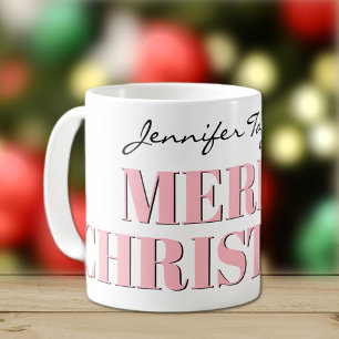Name, Stylish Pink Merry Christmas Classic Coffee Mug
