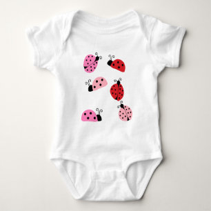 Name Sweet Cute Pink Red Ladybug Cartoon   Baby Bodysuit