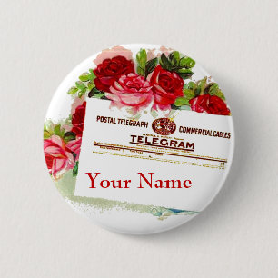 Name Tag Badge Roses Telegram Wedding Party or Any