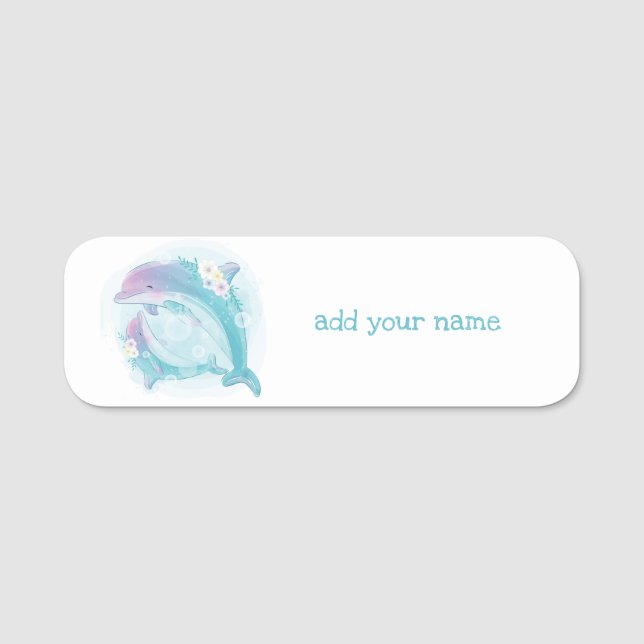 NAME TAG : CHILDREN'S BIRTHDAYS : TWO DOLPHINS (Front)