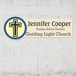 Name Tag Cross Logo Custom Text Church Badge