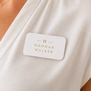Name Tag   Elegant Grey Gold Magnetic Staff Badge