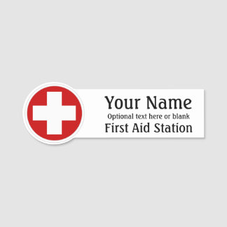 Name Tag First Aid Cross Logo Custom Text Badge