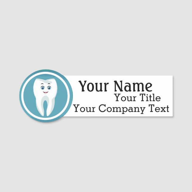 Name Tag Happy Dentist Tooth Logo Custom Badge (Front)