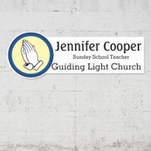 Name Tag Praying Hands Custom Text Church Badge