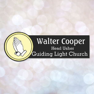 Name Tag Praying Hands or Your Logo Usher Greeter