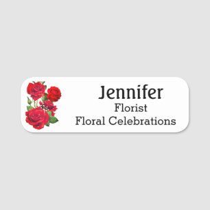 Name Tag Red Roses Custom Text Florist