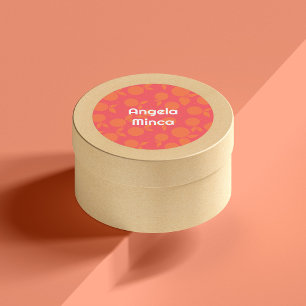 Name tangerine pattern round sticker
