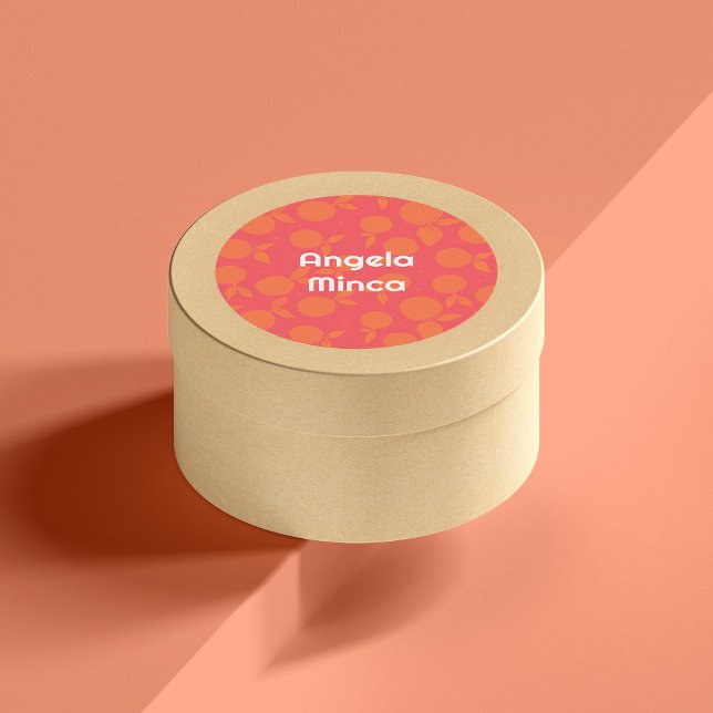 Name tangerine pattern round sticker (Creator Uploaded)