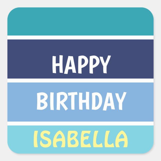 Name Template Happy Birthday Square Sticker (Front)