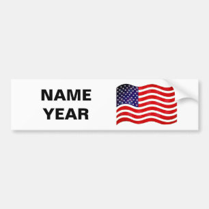 Name Text and American Flag on White Bumper Sticker