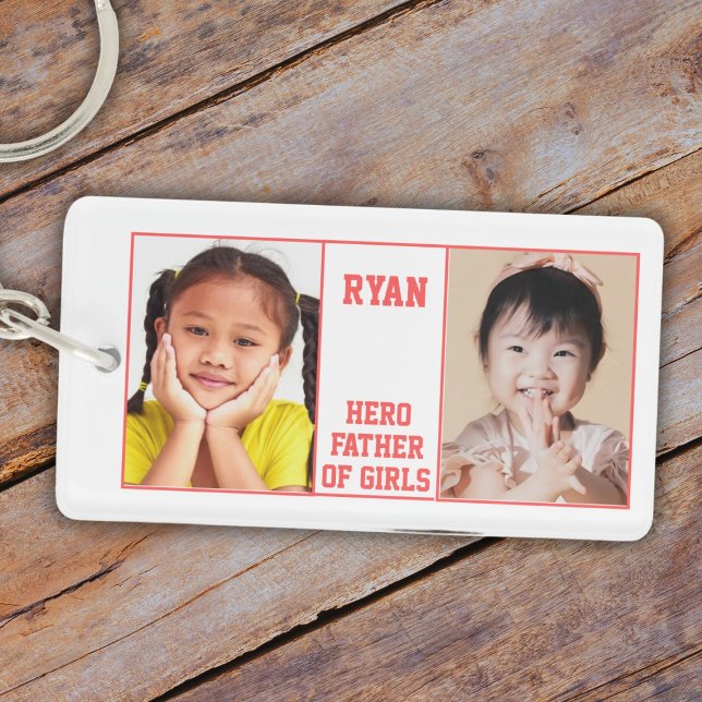 Name, Text and two Photos in Red Frame Key Ring (Creator Uploaded)