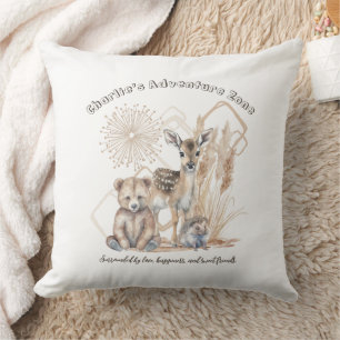 Name Text Boho Woodland Forest Animal Neutral Cushion