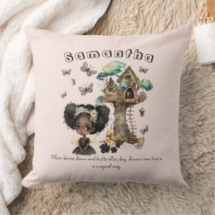 Name Text Magical Woodland Fairy Butterfly Cushion