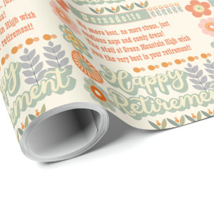 Name Text Message Retro Vintage Daisy Retirement Wrapping Paper