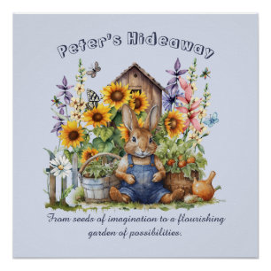 Name Text Saying Flower Garden Sunflowers Rabbit Poster