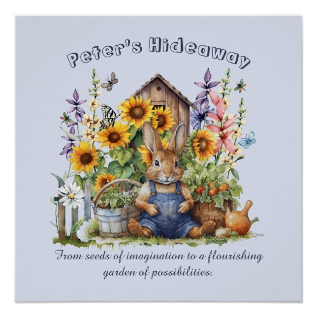 Name Text Saying Flower Garden Sunflowers Rabbit  Poster (Front)