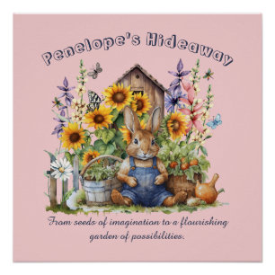 Name Text Saying Flower Garden Sunflowers Rabbit  Poster