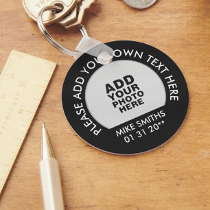 name, text & special date, photo black key ring
