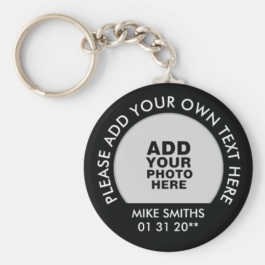 name, text & special date, photo black key ring Zazzle.co.uk