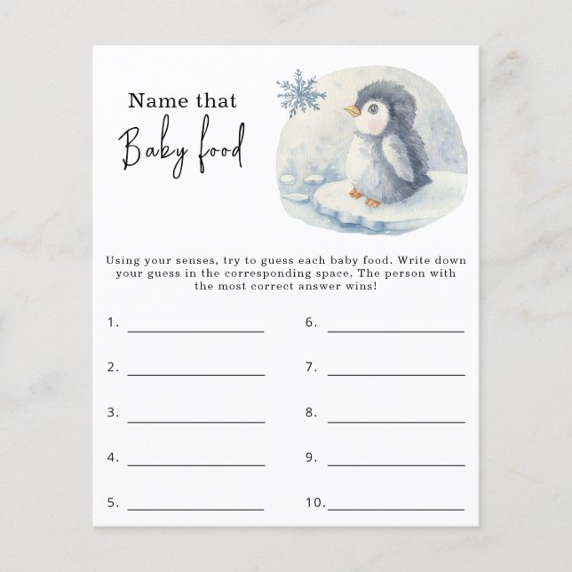 Name that baby food - baby shower game (Front)