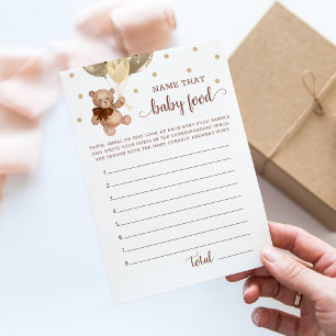 Name That Baby Food Baby Shower Teddy Bear Card