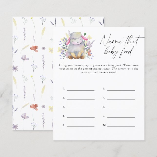 Name that baby food shower game - Baby Lamb (Front/Back)