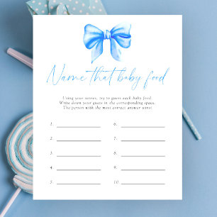 Name that baby food shower game - blue bow theme