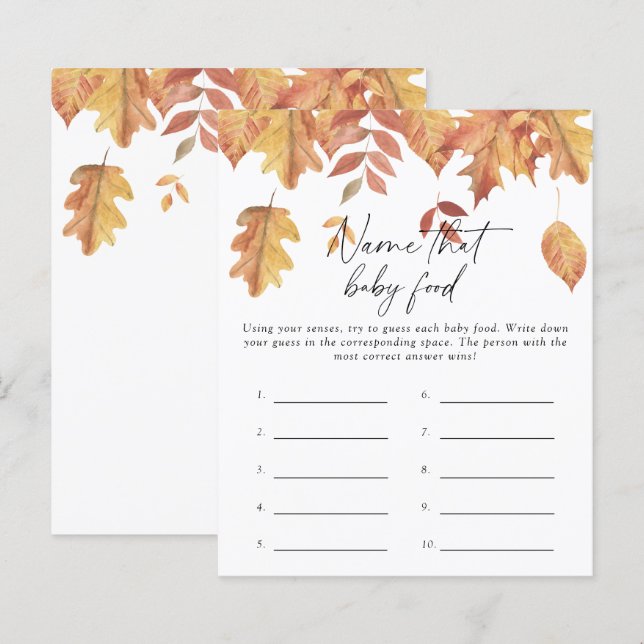Name that baby food shower game - Fall leaves (Front/Back)