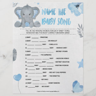 Name That Baby Song [Baby Elephant [Blue]] Custom Letterhead