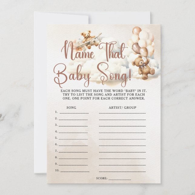 NAME THAT BABY SONG Baby Shower Game Cute Bear Invitation (Front)