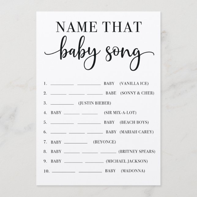 Name That Baby Song Baby Shower Game Programme (Front)