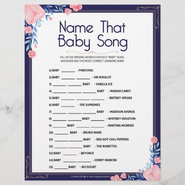 Name That Baby Song [Floral Frame] Custom Letterhead (Front)