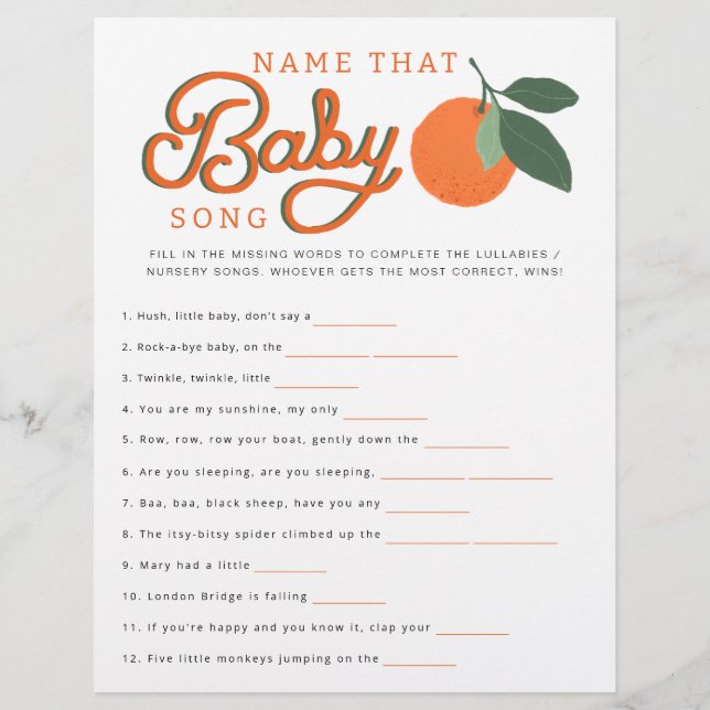 Name That Baby Song Game – Girl Baby Shower Printa Flyer (Front)