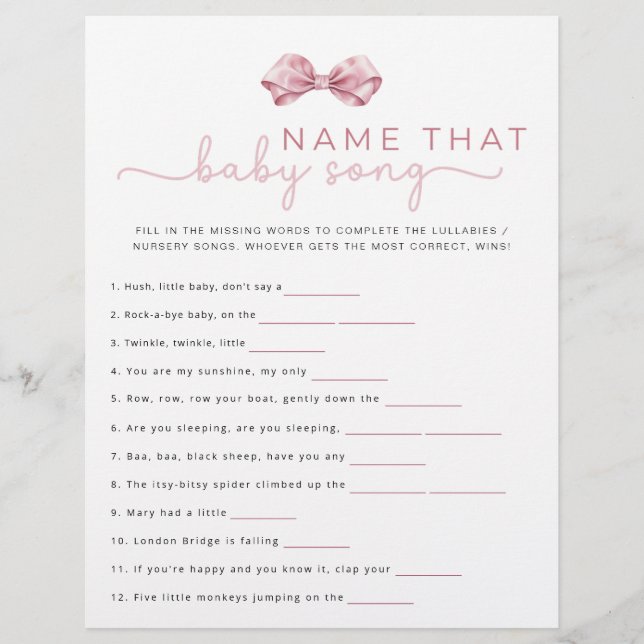 Name That Baby Song Game – Pink Coquette Baby Show Flyer (Front)