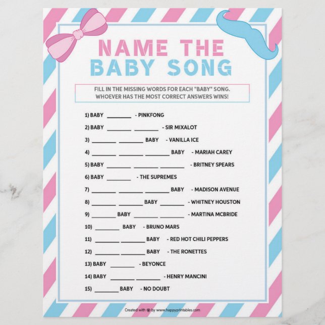 Name That Baby Song [Gender Surprise] Custom Letterhead (Front)